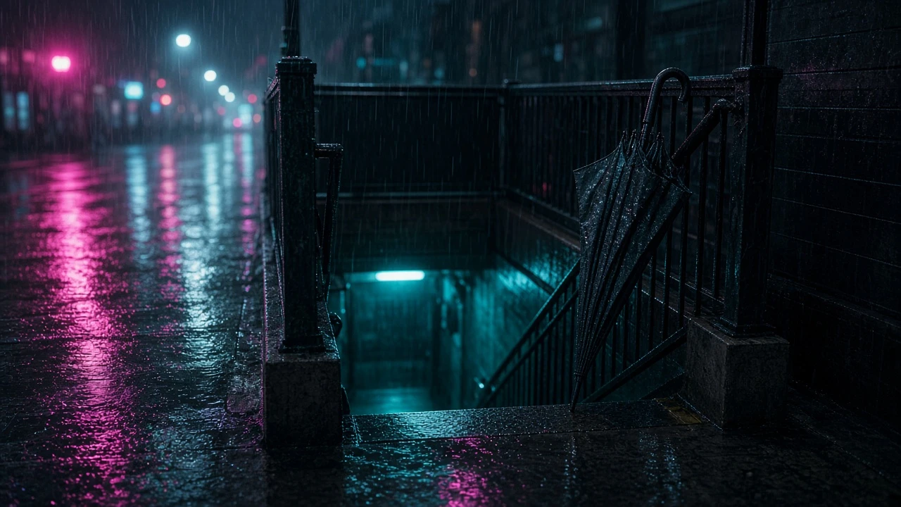 雨の地下鉄口
