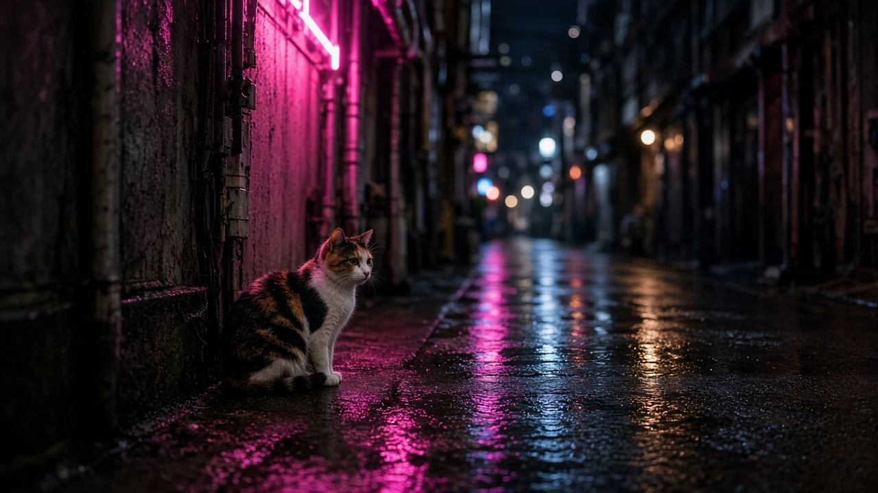 ネオンの路地猫