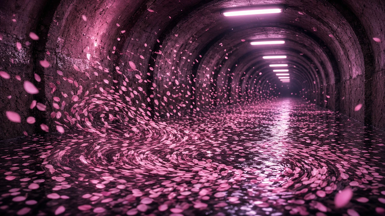 地下道の桜吹雪