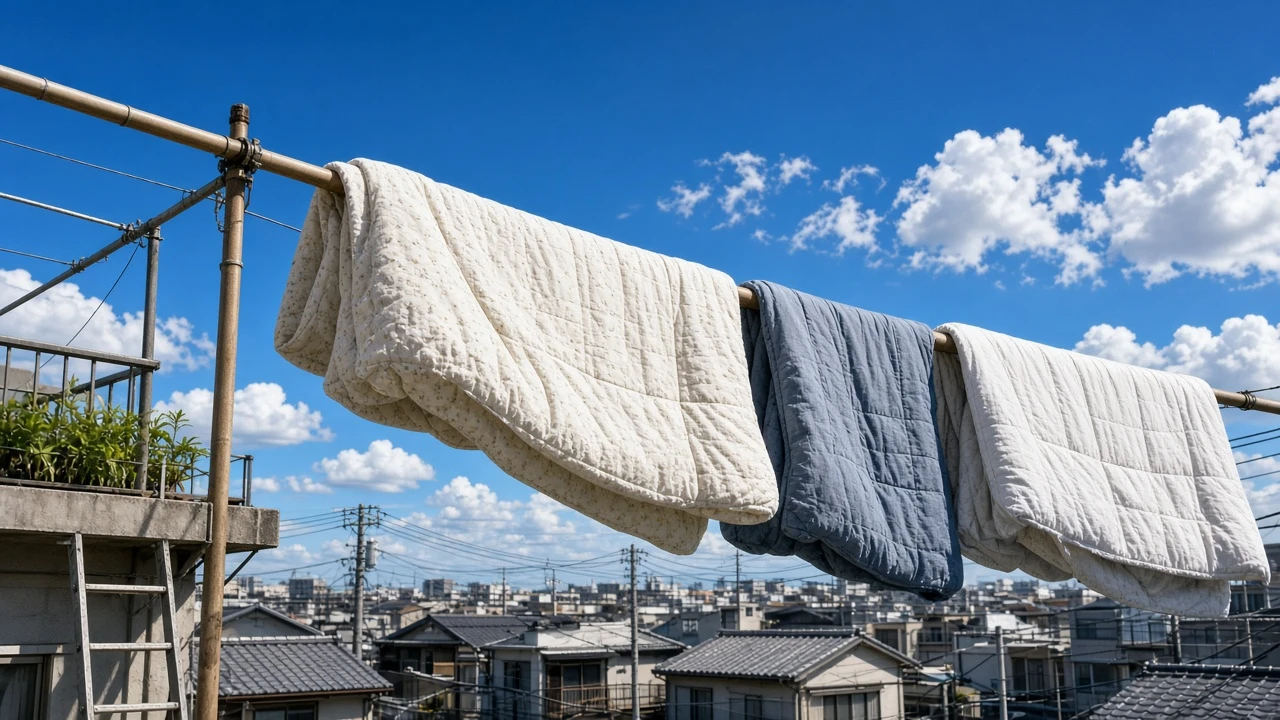屋上の布団干し