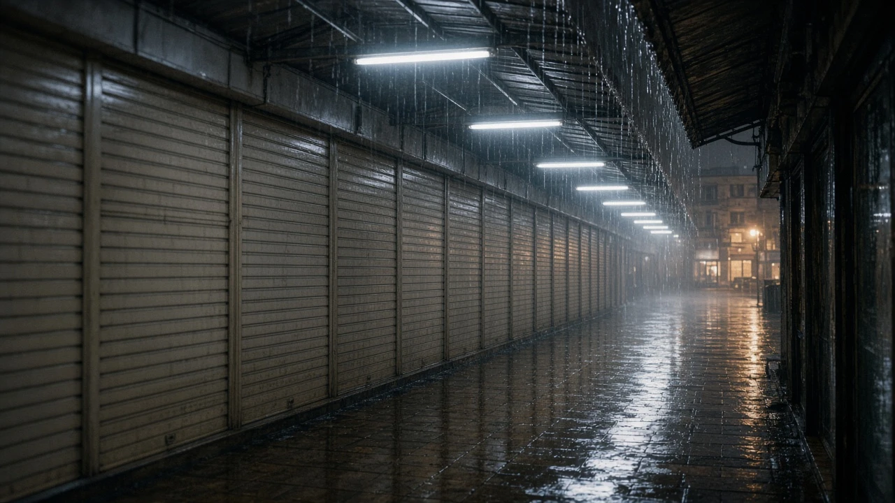 雨のアーケード商店街