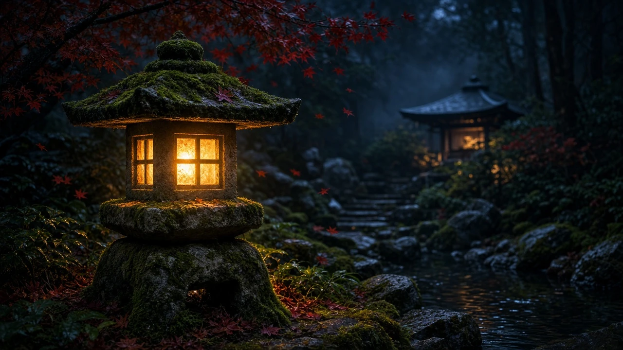 庭の石灯籠夜