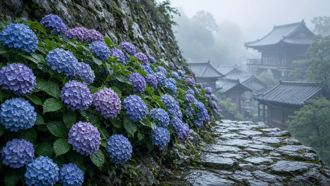 雨上がりの紫陽花坂