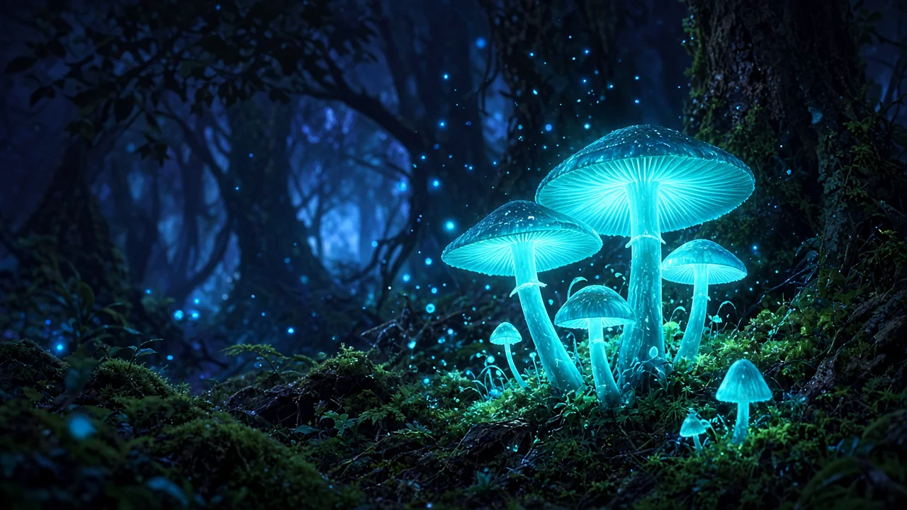 キノコの夜の森