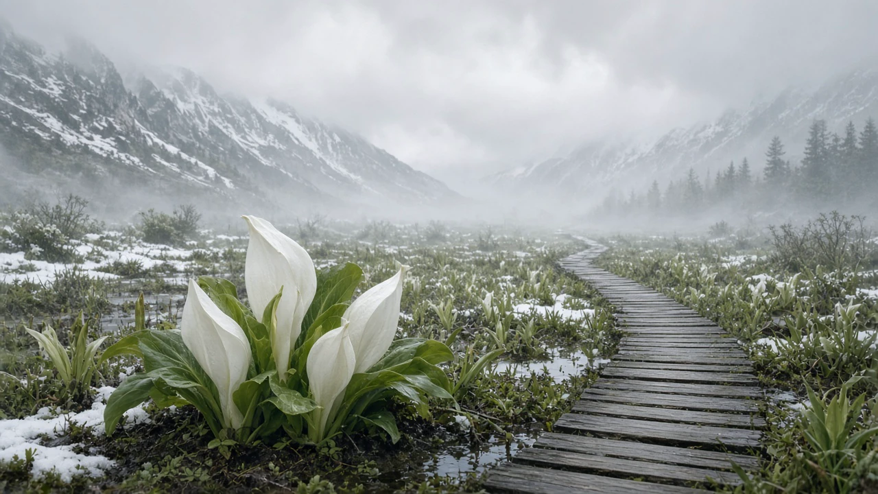雪解けの水芭蕉湿原