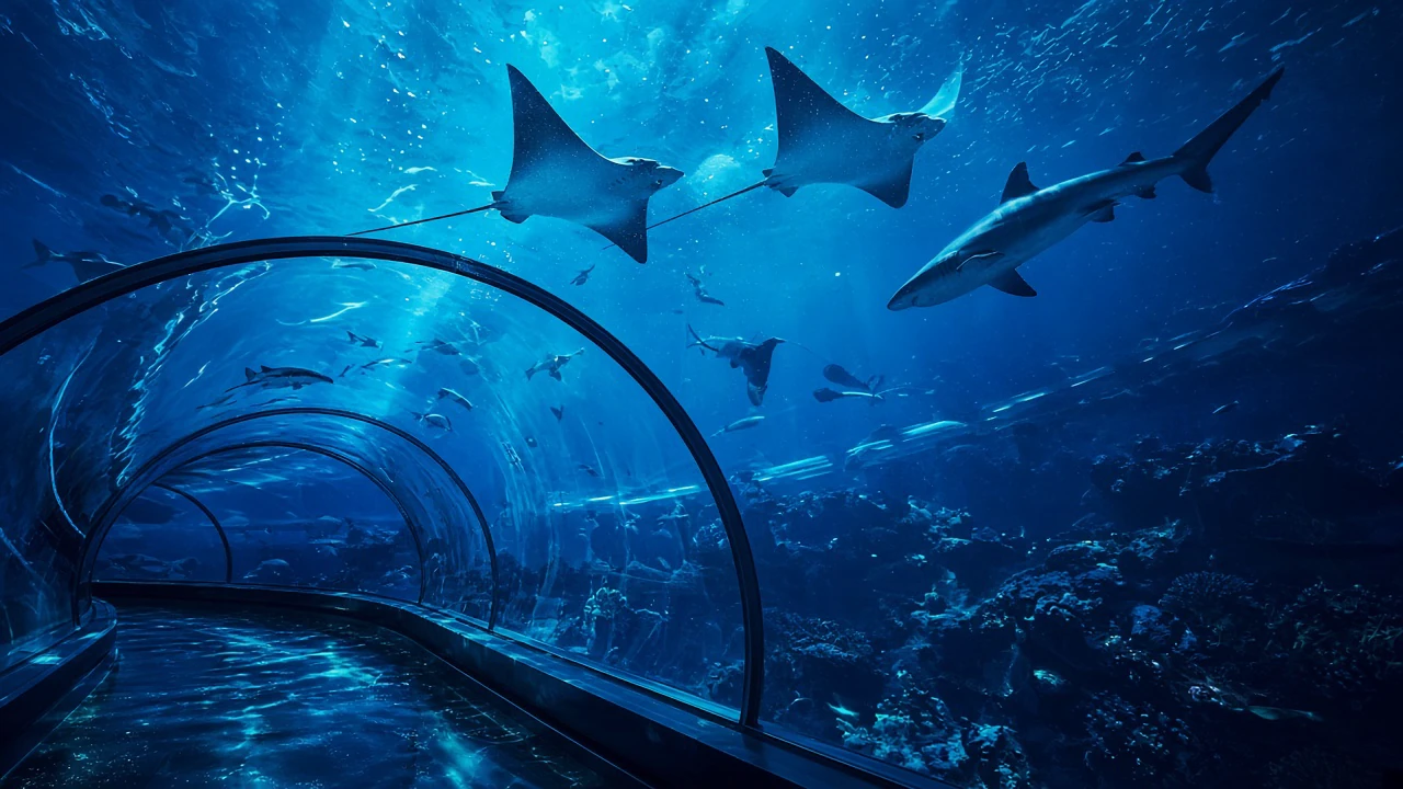 ネオンの水族館トンネル