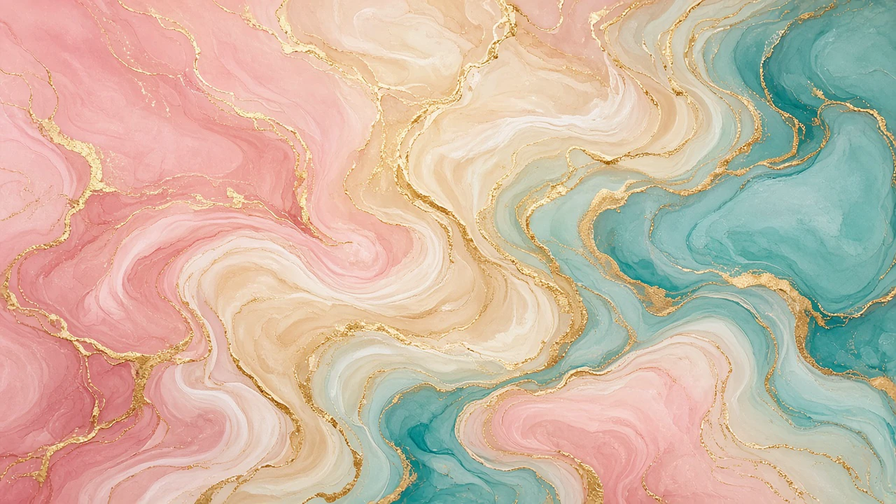 桃色とティールの流体アート
