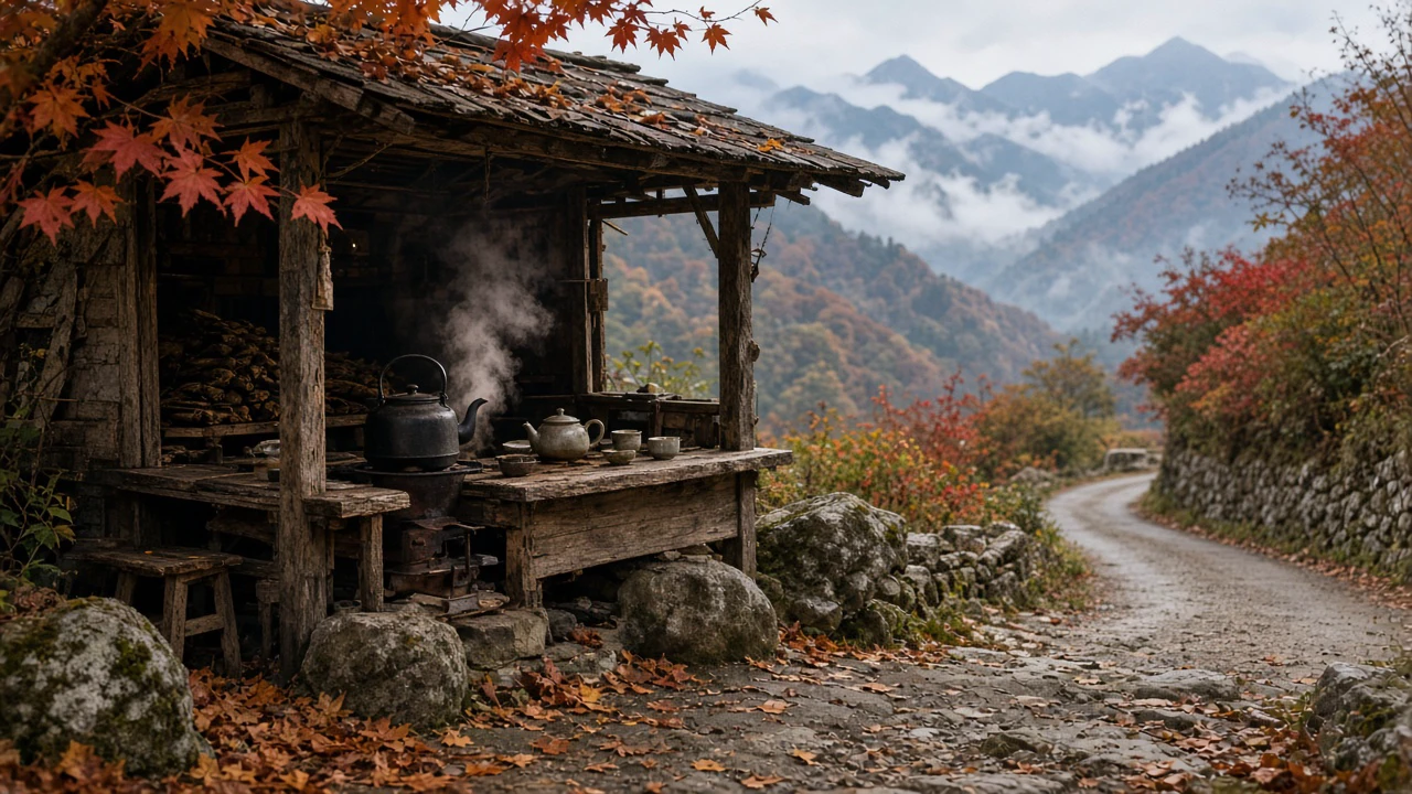 峠の茶屋の湯気