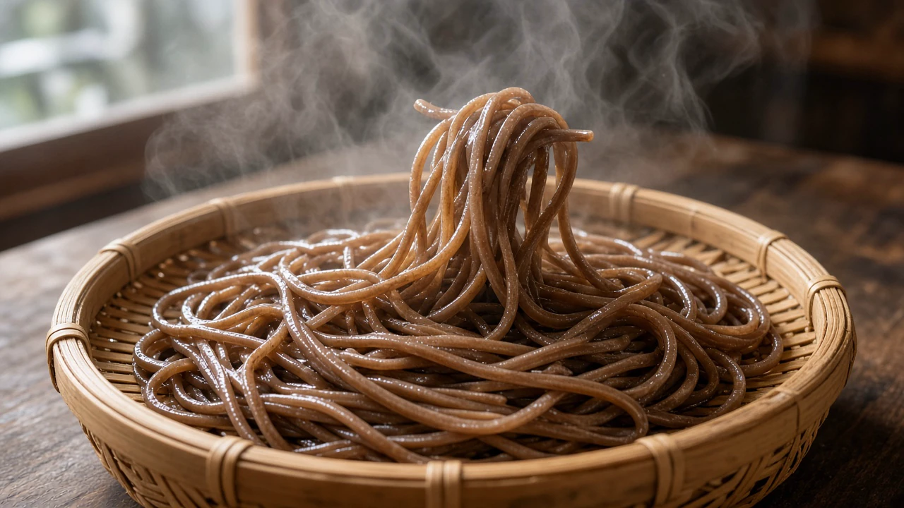 手打ちそばの湯気