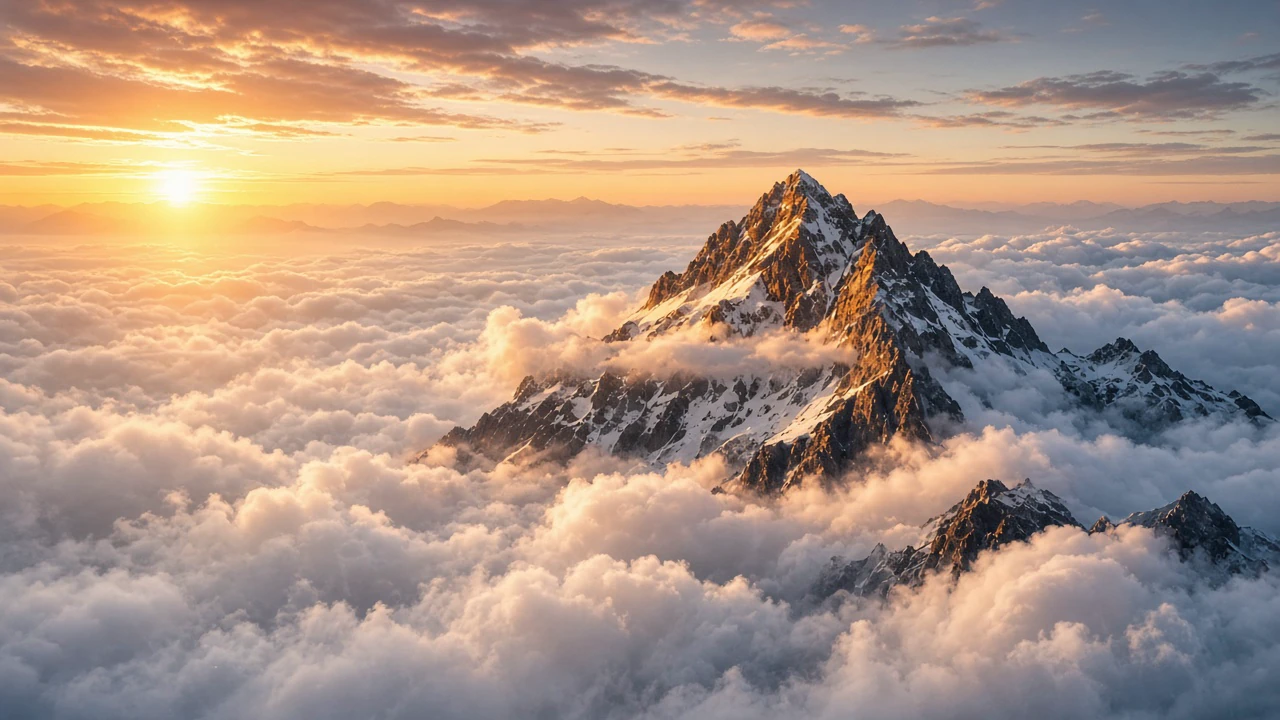 雲の上の山頂の朝