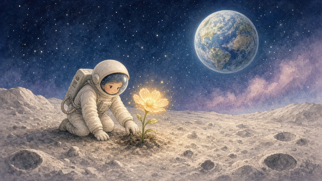 小さな宇宙飛行士と月の花
