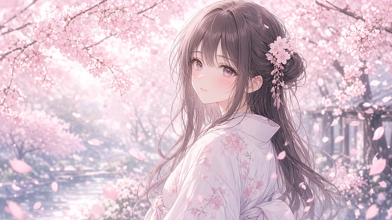 花びらの舞う桜の少女