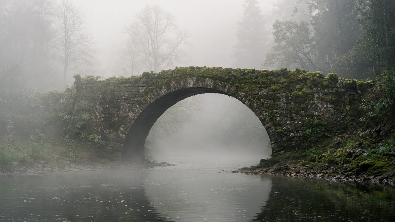 霧の中の古い石橋