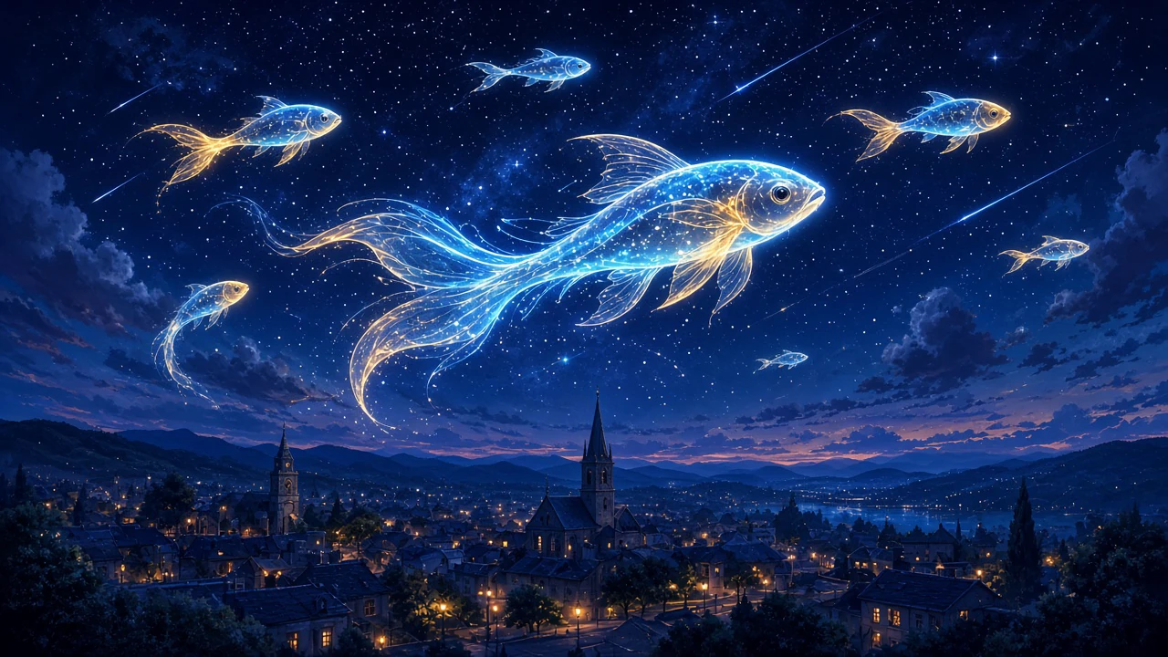 空を泳ぐ光の魚
