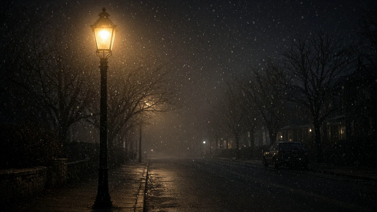 雪の夜の街灯