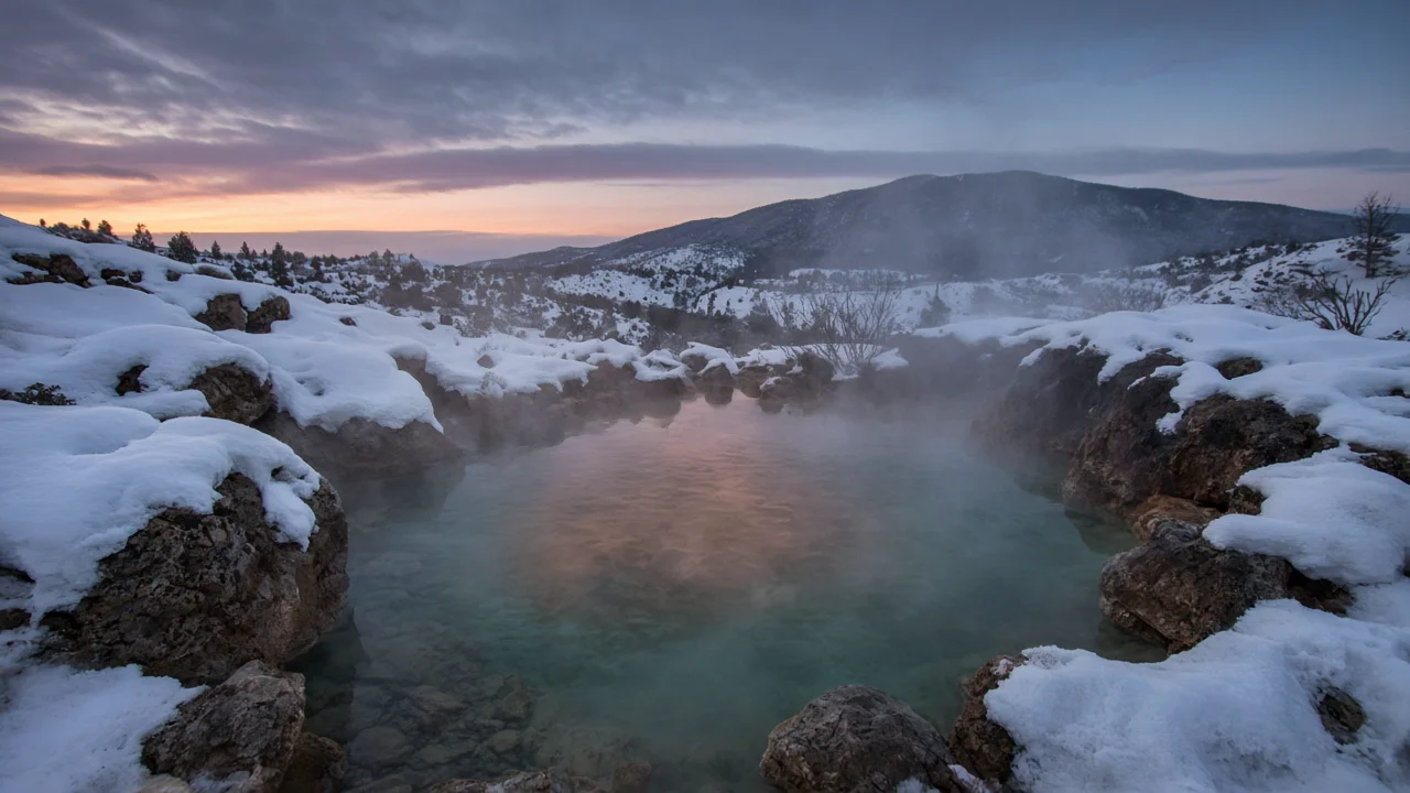 湯気の立つ温泉