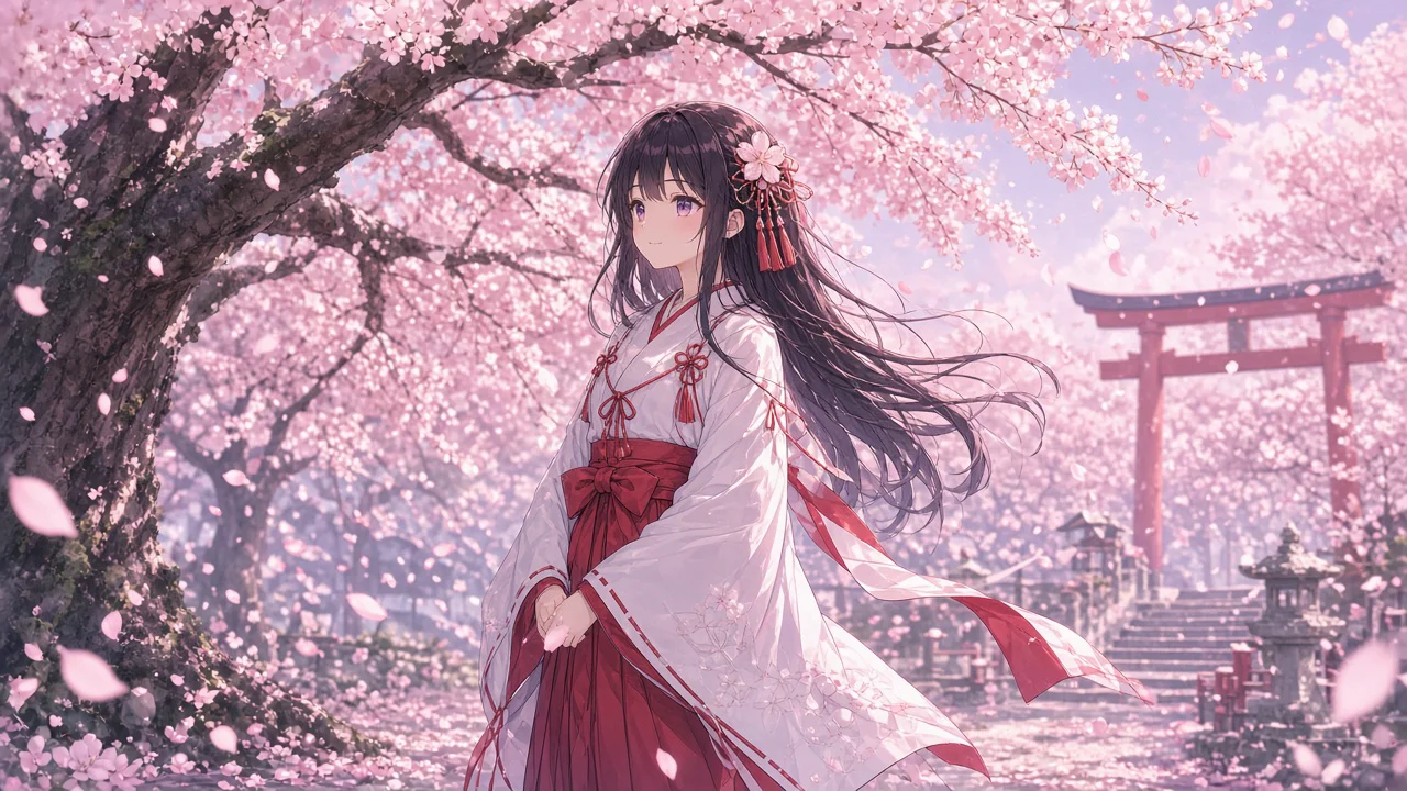 花びらの舞う桜の巫女