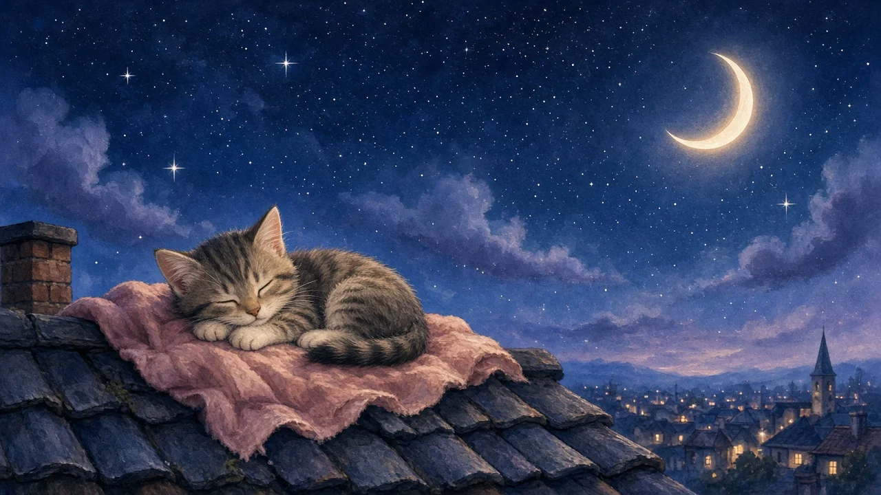 星空の屋根で眠る子猫